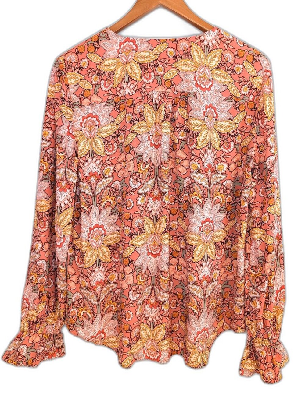 NWT LOFT | Button Front Peach Floral Top Long Sleeve | Size Medium - Picture 7 of 10